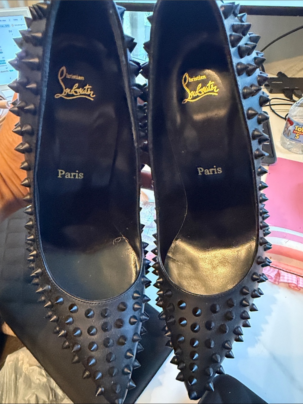 New Red bottoms Black Spiked Patent Leather Pumps with Red Soles inspired